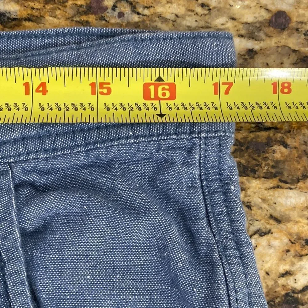 The Point Zero Experience Blue Cotton Linen Blend Roll Up Travel Pants